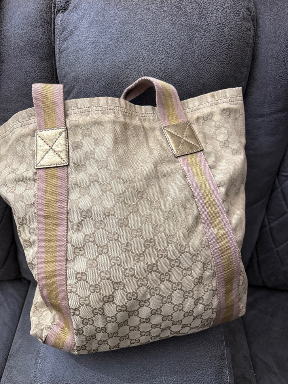 GG Monogram Beige Canvas Tote with Pink & Olive Straps - Picture 6 of 12